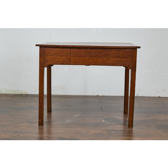 19th-Century English Georgian Oak Side Table with Chippendale Brass Hardware For Sale - Image 11 of 12