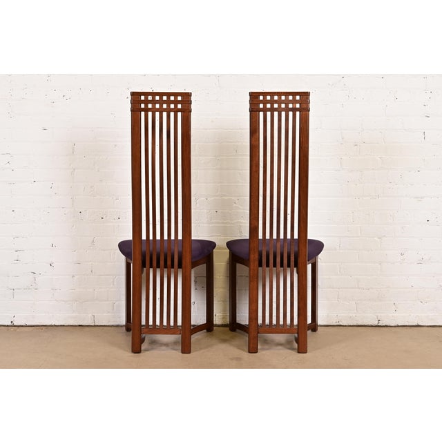 Frank Lloyd Wright Style Arts & Crafts High Back Dining Chairs, Set of Four For Sale - Image 11 of 14