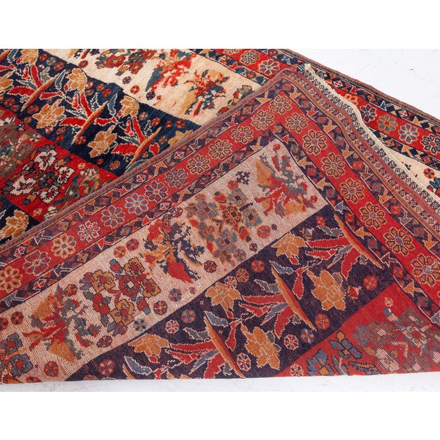 Antique Persian Shiraz Red, Ivory, Black Handmade Wool Carpet For Sale - Image 4 of 9