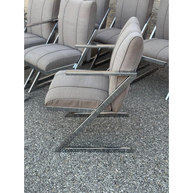 1980s Postmodern Upholstered Cantilever Chairs With Chrome Finish - Set of 6 For Sale - Image 10 of 10