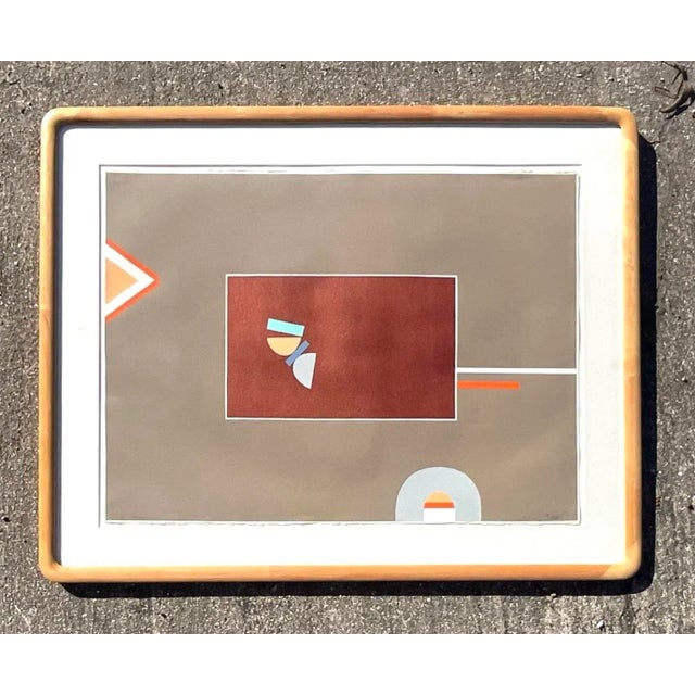 Late 20th Century Vintage Boho Signed Geometric Lithograph on Paper For Sale - Image 5 of 12