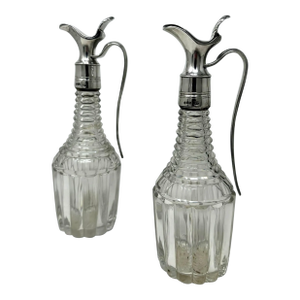Antique Cut Crystal Sterling Silver Oil Vinegar Cruet Set 1825 George Piercy