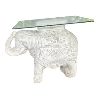Vintage Mexican Cast Concrete Folk Art Elephant Table With Glass Top For Sale