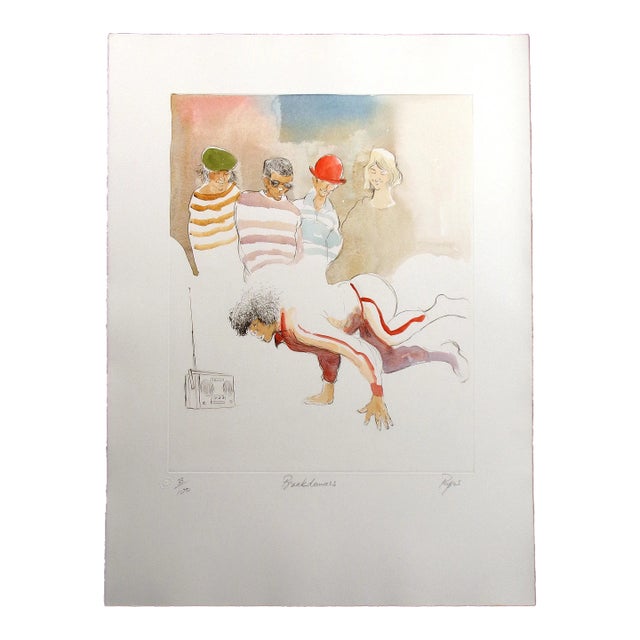 William Papas "Breakdancers" Signed & Numbered Hand Colored Etching For Sale