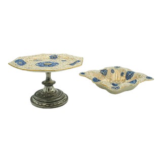 1920s Antique Decorative Serving Set, English, Ceramic, Cake Stand, Bon Bon Dish For Sale