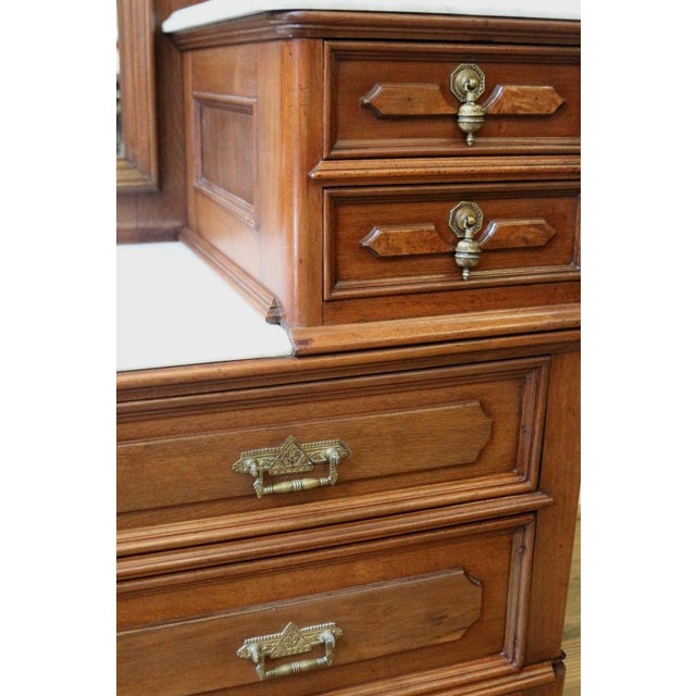 19th Century Victorian Marble Top Mirror Back Carved Walnut Gentleman's