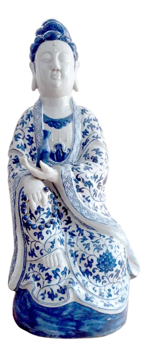 Early 20th Century Chinese Blue and White Porcelain Sitting Buddha