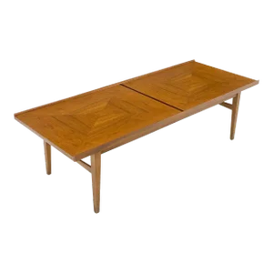 Danish Mid-Century Modern Walnut Long Rectangle Coffee Table W Rolled Edge