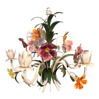 Floral Vintage Italian Tole Chandelier For Sale