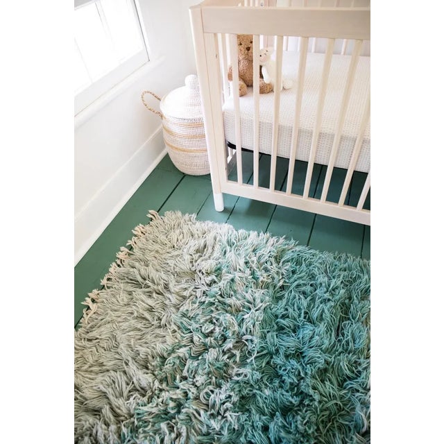 Reversible Blue Ombré Ultra Shag Moroccan Wool Rug With Navy Striped Back 4x6 For Sale - Image 10 of 13