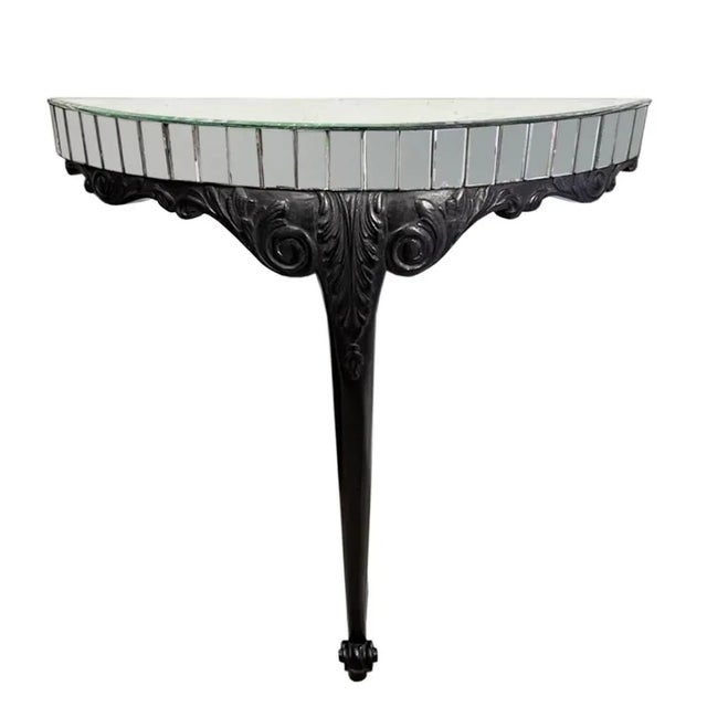 1940s Ebonised Carved Wood & Mirror Console Tables, 1940s, Set of 2 For Sale - Image 5 of 7