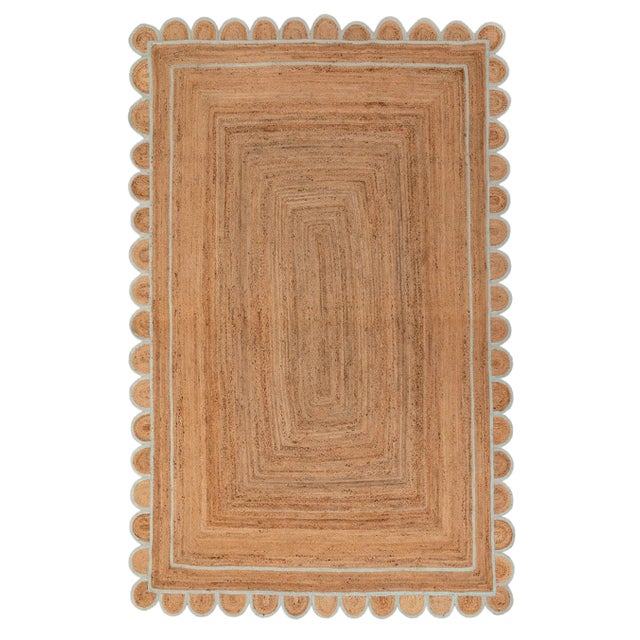 Soft Sea Green Jute Scallop Hand Made Rug - 3'x12' For Sale - Image 9 of 9