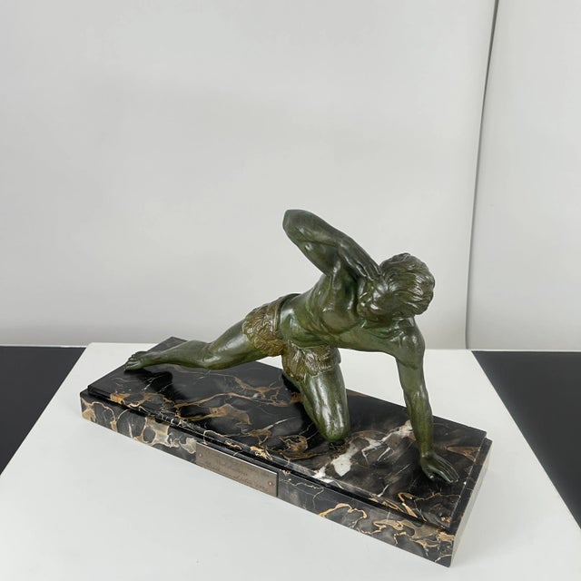 Art Deco Male Sculpture, Spelter, Marble, France circa 1930 For Sale - Image 6 of 14