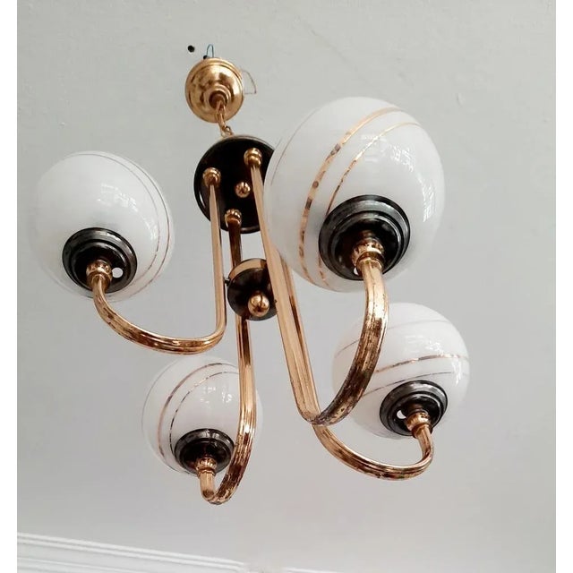 Sputnik Opaline Bronze Chandelier, 1970s For Sale - Image 4 of 7