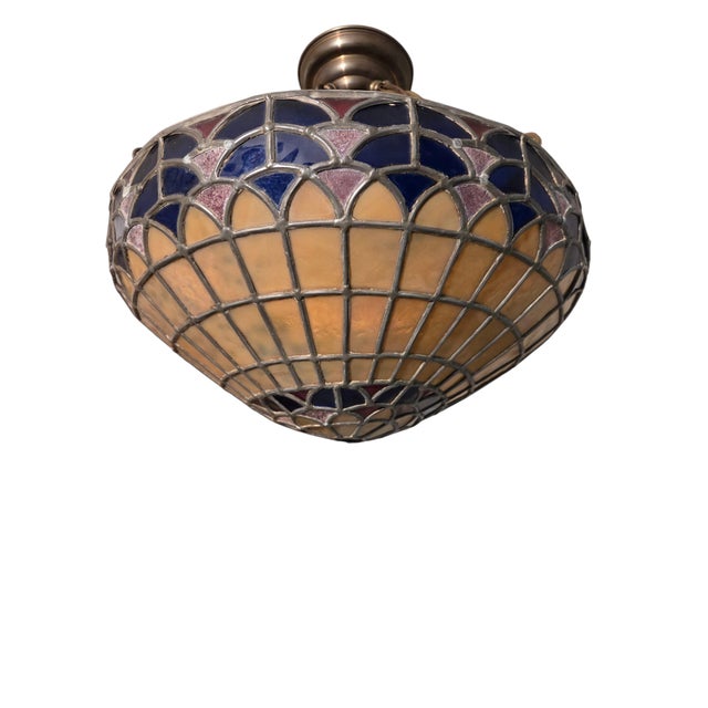 Vintage Colorful French Stained Glass Bowl/ Pendant Light Fixture For Sale - Image 18 of 18