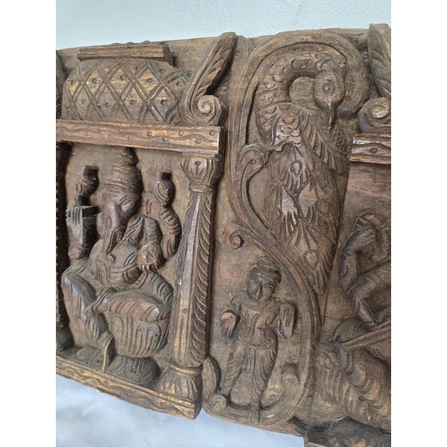 Hindu Hand-Carved Wooden Ganesha Wall Hanging Panel Sculpture, 1950s For Sale - Image 3 of 10