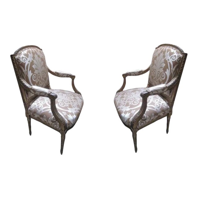 19th Century Italian Parcel Arm Chairs- A Pair For Sale