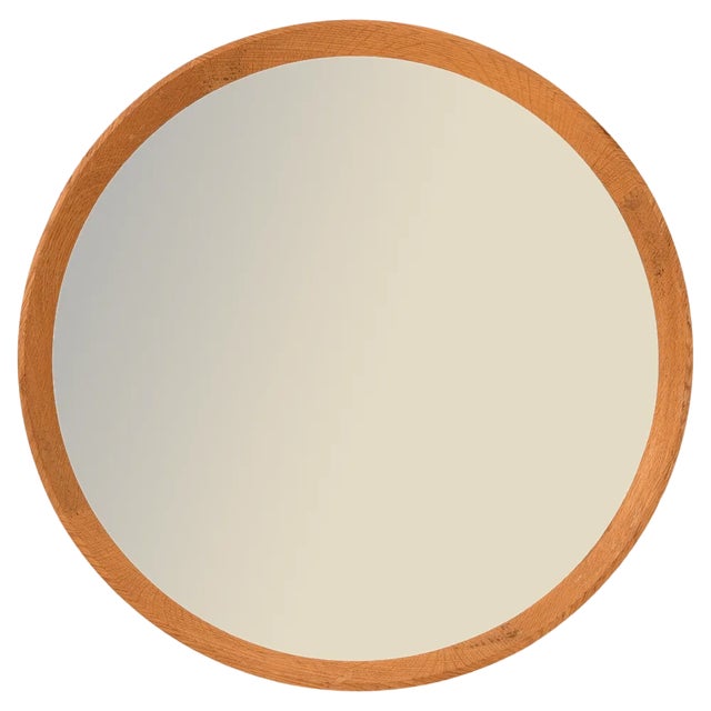Round Mirror in Oak, 1950s For Sale