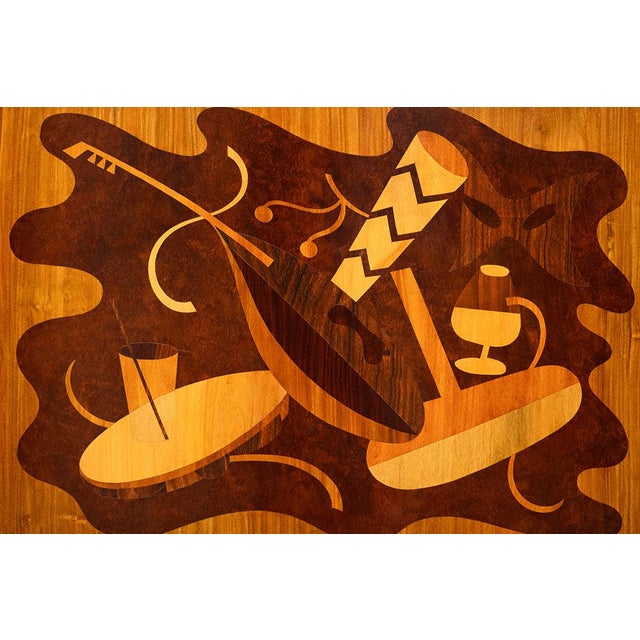 Brown Brazilian Bar in Imbuia, Roxinho & Pau Marfim With Party Motif Marquetry, 1950s For Sale - Image 8 of 15