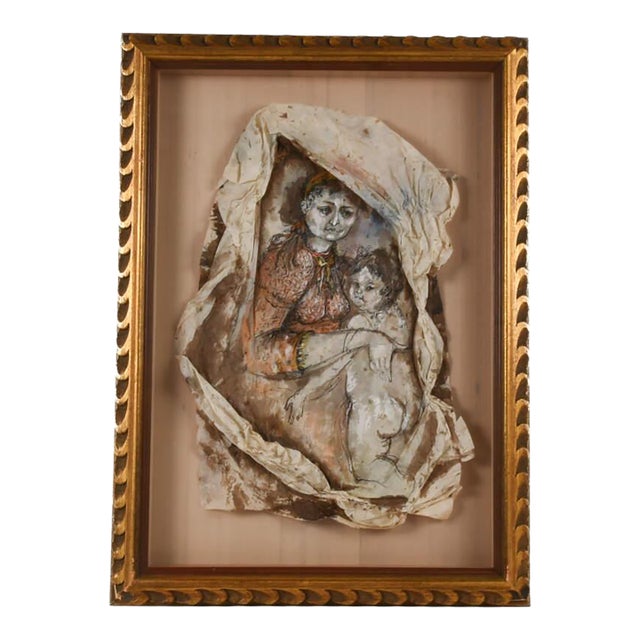 Framed Mixed Media " Woman and Child Portrait" by Rhoda Sherbell For Sale