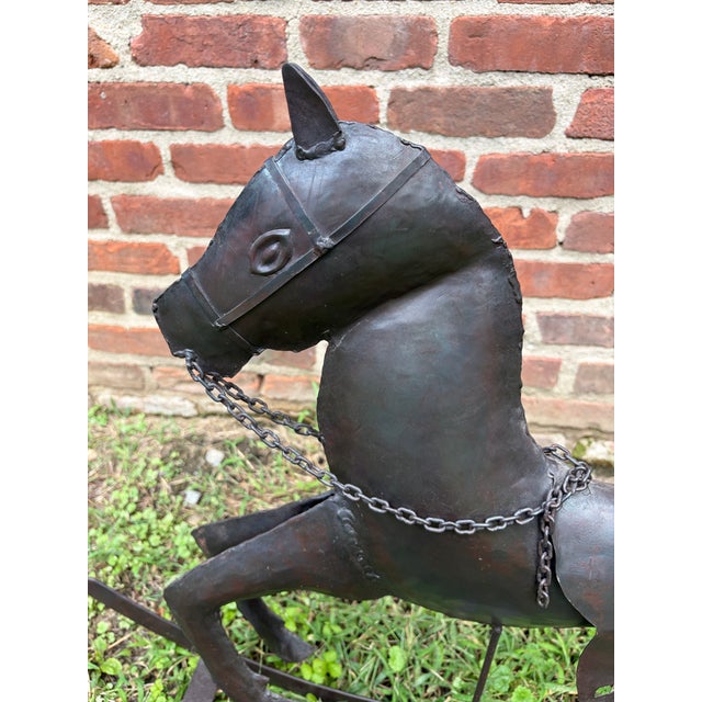 Vintage Handcrafted Hammered Metal Rocking Horse Sculpture For Sale - Image 12 of 18