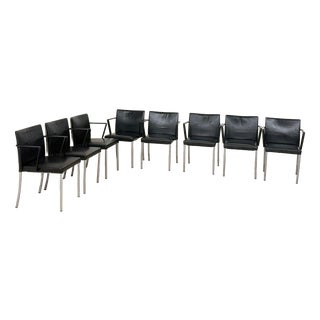 Conference Chairs in Black Leather, Set of 8 For Sale