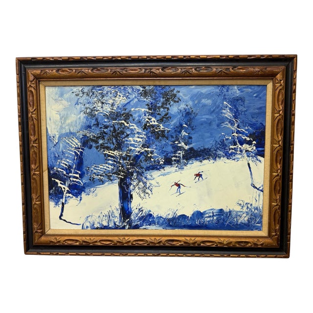 Vintage Large MC Oil on Canvas Winter Landscape For Sale