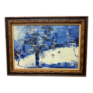 Vintage Large MC Oil on Canvas Winter Landscape