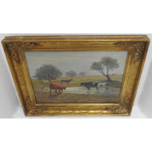 Wood Signed Rhede Oil on Canvas of a Country Landscape For Sale - Image 7 of 11