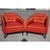 A gorgeous pair of red/orange silk/satin chairs. Beautiful tufting adds the perfect detail to these comfortable chairs....