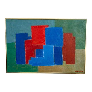 Mid Century Modern Oil Painting George Constant Abstract Art Original Signed '75 For Sale