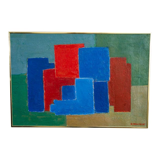 Mid Century Modern Oil Painting George Constant Abstract Art Original Signed '75 For Sale
