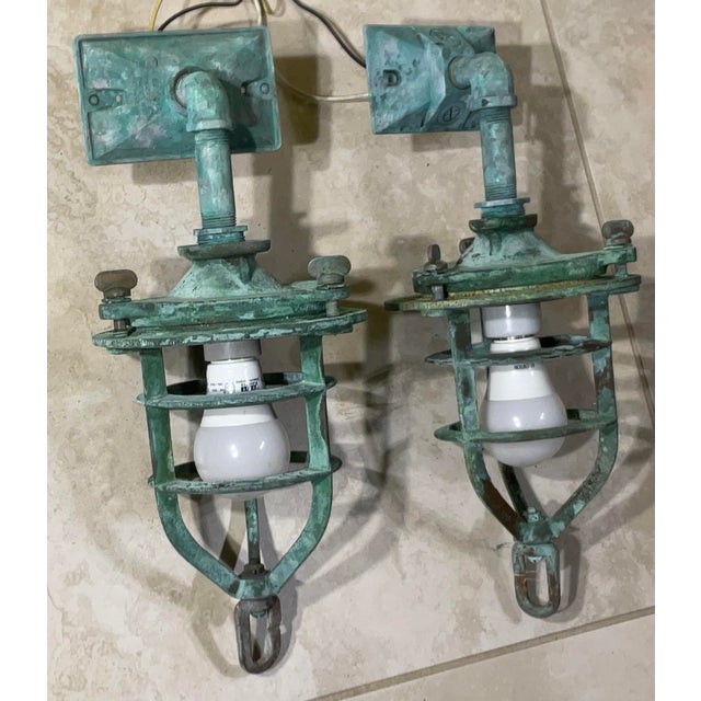 Pair of Antique Bronze Nautical Marine Wall Sconces, or Convoy Lights For Sale In Miami - Image 6 of 11