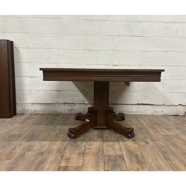 Early 20th Century Antique Claw Foot Pedestal Dining Table With 7 Leaves For Sale - Image 5 of 10