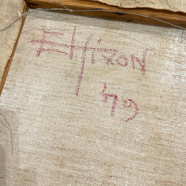 Offered here is a rare original oil painting on linen by Emily Hixon, 1979. Signed and dated on the verso. The canvas is...