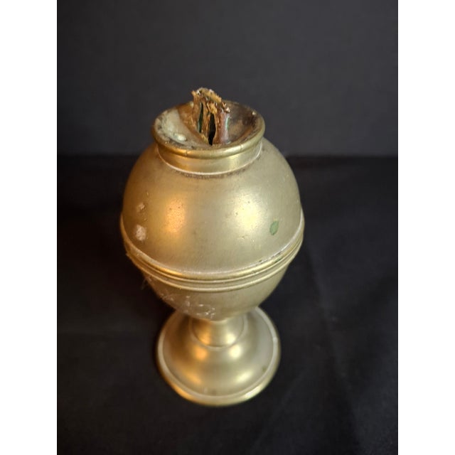 Metal Antique 1840s Spun Brass Standalone Lard / Burning Fluid Lamp Flat Wick Burner For Sale - Image 7 of 16