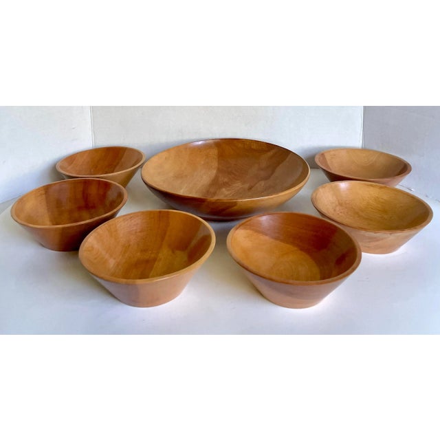Mid 20th Century Organic Modern Wood Bowl Serving Set - Set of 7 For Sale - Image 4 of 9