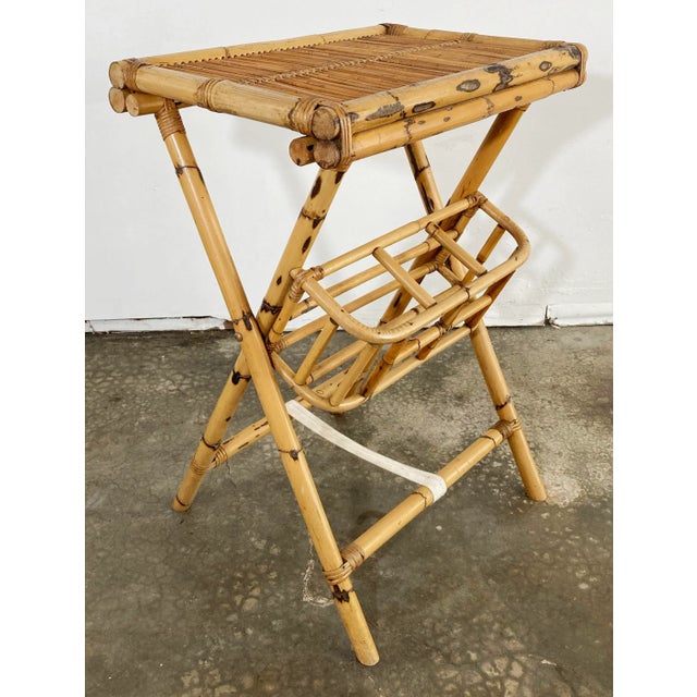 Vintage Bamboo Collapsible Butler Table With Wine Storage For Sale In Kansas City - Image 6 of 11