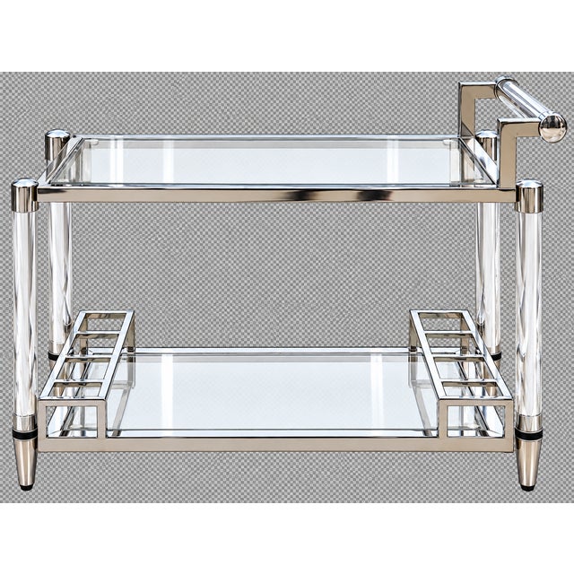 Metal 1970s Hollywood Regency Lucite, Chrome & Glass Two-Tier Bar Cart For Sale - Image 7 of 7