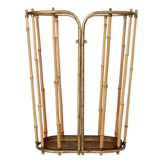 Mid-Century Modern Brass and Bamboo Umbrella Stand, Italy, 1950s For Sale