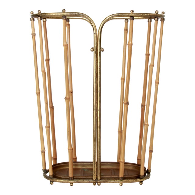 Mid-Century Modern Brass and Bamboo Umbrella Stand, Italy, 1950s For Sale