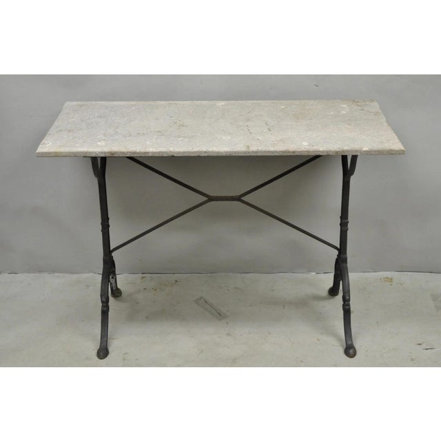 Antique French Victorian Cast Iron Pastry Table Base Marble Top Console Table. Circa Late 19th Century. Measurements: 32"...