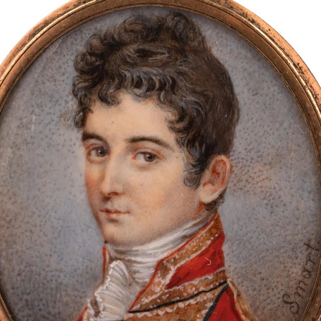 Traditional Antique Miniature Young Man Military Officer Portrait Painting John Smart, 1780 For Sale - Image 3 of 7