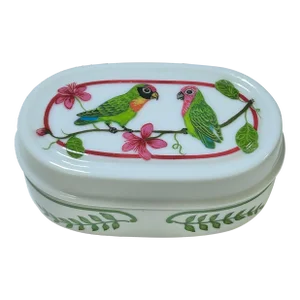 Lynn Chase Parrots of Paradise Porcelain Box - Vintage Tropical Decorative Trinket Box