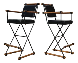 Pair of Cleo Baldon for Inca Campaign Style Bar Stools