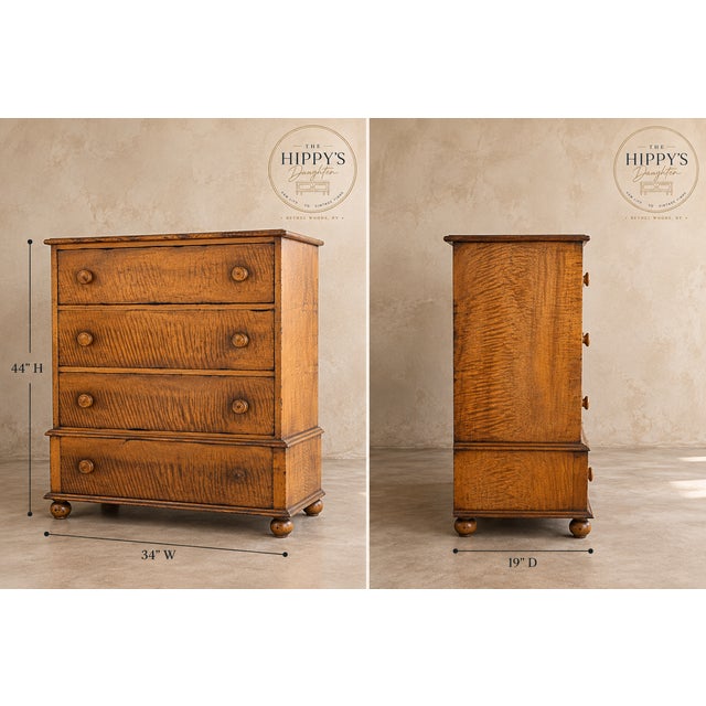 Rustic Pending Sale — No Buy / Antique 19th C. Tiger Maple Chest | Hand-Cut Dovetails For Sale - Image 3 of 7