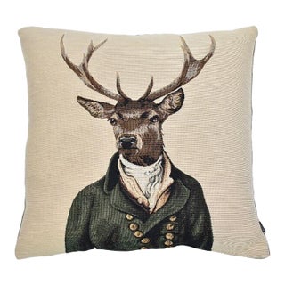 Stanley Stag - Plaid Tapestry Cushion With Feather Filler - 46x46cm (18"x18") For Sale