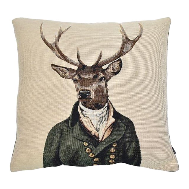 Stanley Stag - Plaid Tapestry Cushion With Feather Filler - 46x46cm (18"x18") For Sale