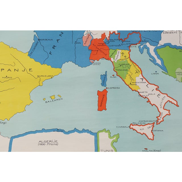 Wood Vintage School Wall Map of Europe 1815-1871, Belgium, 1950s For Sale - Image 7 of 11