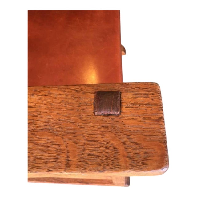 Mission L & J. G. Stickley Oak Rocking Chair With Cognac Saddle Leather Covered Seat, Circa 1912 - 1920 For Sale - Image 3 of 12